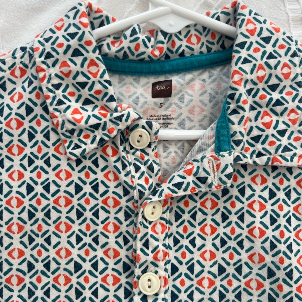 Tea Patterned Shirt in Teal and Coral